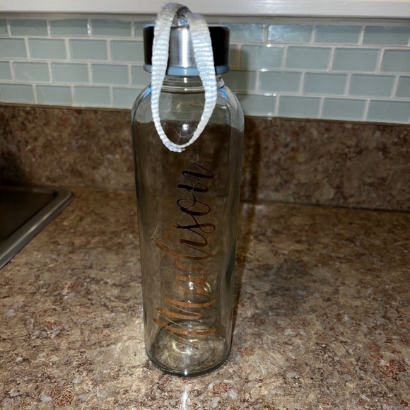 "Madison" name logo glass water bottle label can peel off - Picture 3 of 13